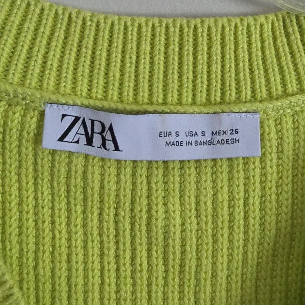 ZARA | V-neck Sweater Vest Ribbed Lime Green Cotton Sz S - Picture 3 of 6